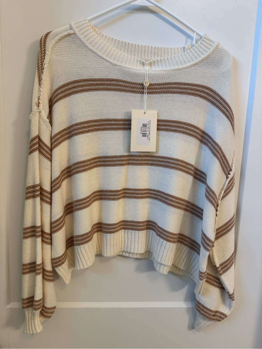 Women's Cream Striped Sweater - Lightweight Knit NWT Size Small